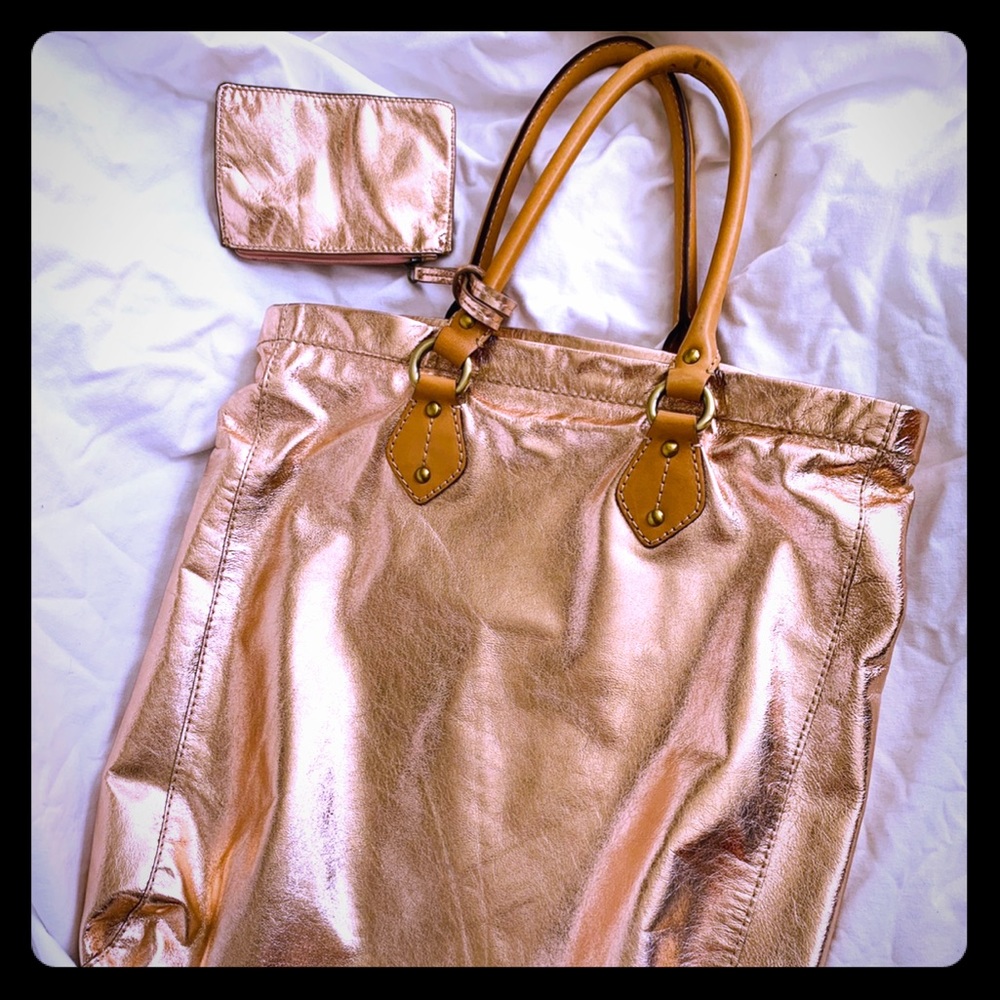 J. Crew rose gold leather shopping tote